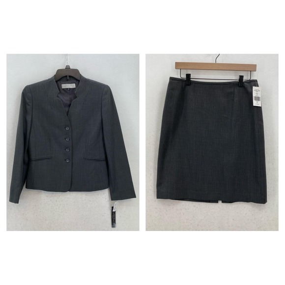 Tahari Jackets & Blazers - Tahari Blazer Skirt Suit Set Womens 8P Diane Gray White Pinstripe Business NWT